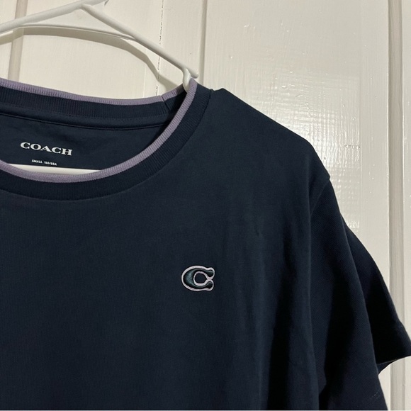 Coach Logo T-Shirt Midi Dress Blue Purple Stripe Self Tie Small M2 - Picture 9 of 10